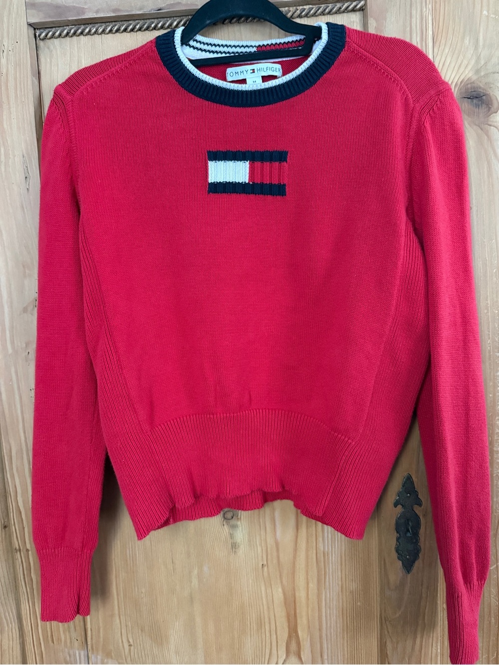 Tommy Hilfiger Vintage Red Crew & Navy Trim Logo Sweater